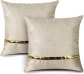 2 kussenslopen voor bed-, bank- en autodecoratie. Luxe moderne minimalistische gouden lederen stiksels met golvende strepen. Vierkante kussensloop, slopen voor decoratiekussens 45 x 45 cm (beige