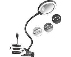 Loeplamp met LED Verlichting - Vergrootglas 3x - Dimbaar - Flexibele Zwanenhals - Bureaulamp - Tafellamp - Werklamp Looplamp - Leeslamp - Diamond Painting - Borduren - Solderen - incl. USB-stekker
