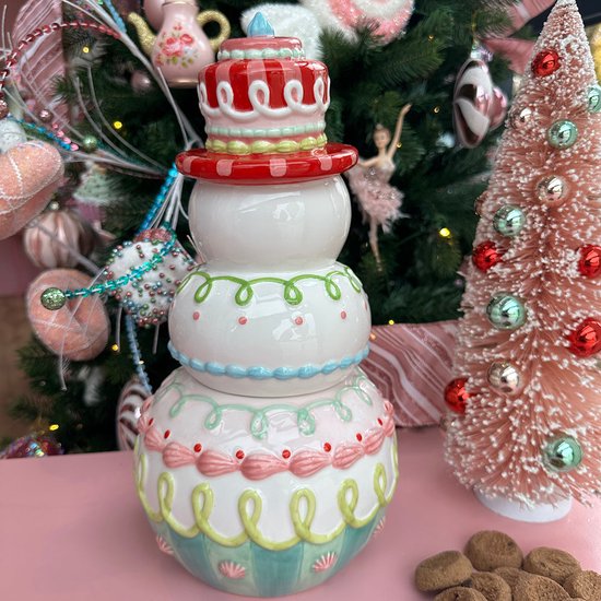 Spode Kerstboomcollectie - Figurale Boom Koekjespot | 30 cm Kerst Koekjes Potten gemaakt van Fijne Dolomiet | Snoeppotten voor aanrecht met deksel | Kerst Koekjes Containers