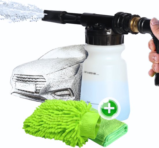 Waymore Snow Foam Gun voor Tuinslang - met Microvezeldoek & Washandschoen - Schuimsproeier voor Auto Wassen - Foam Cannon cadeau geven