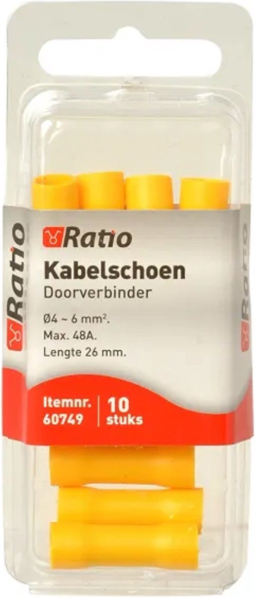 Ratio Kabelschoen Doorverbinder 4-6mm² - Stootverbinder - Geel - 10st in blister