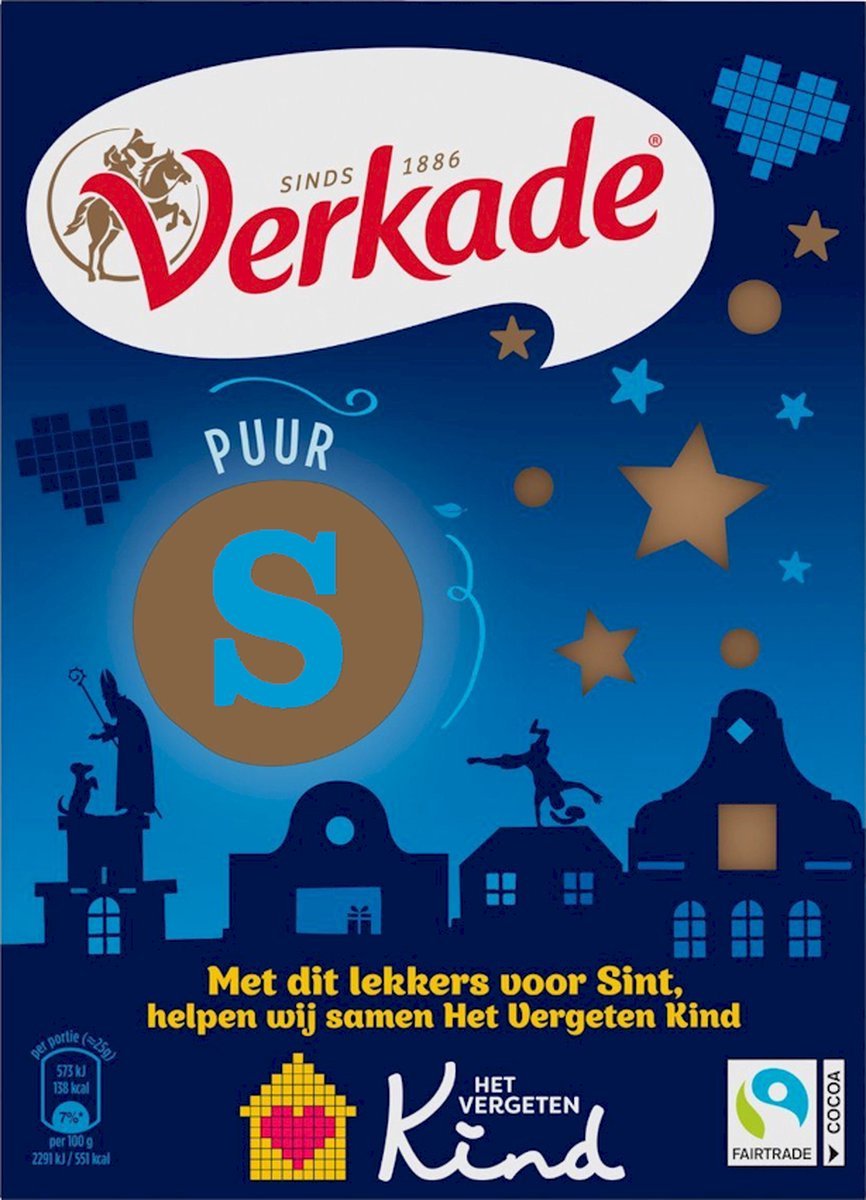 Verkade Chocoladeletter S 135g puur 1 stuk