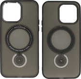 iPhone 14 Pro Max Magsafe Hoesje - Mat Transparant Case met Staande Functie - Zwart