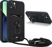 Cadorabo Telefoonketting Hoesje met standfunctie geschikt voor Apple iPhone 14 PLUS in ZWART - Siliconen beschermhoes met verstelbare koordband