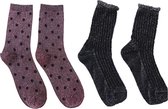 Glitter sokken set - 2 pack - 2 paar sokken - Zilver - Roze met Stipjes - One size