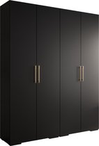 Opbergkast Kledingkast met 4 draaideuren Garderobekast slaapkamerkast Kledingstang met planken | Gouden Handgrepen, elegante kledingkast, glamoureuze stijl (LxHxP): 200x237x47 cm - IVONA 3 (Zwart, 200 cm)