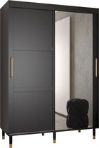 Zweefdeurkast met spiegel Kledingkast met 2 schuifdeuren Garderobekast slaapkamerkast Kledingstang met planken | elegante kledingkast, glamoureuze stijl (LxHxP): 150x208x62 cm - CAPS R2 (Zwart, 150 cm) met lades