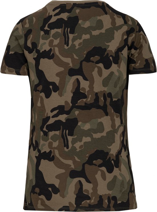Dames t-shirt in camouflageprint, van voren gezien.