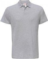 Grijs gemêleerd poloshirt met korte mouwen, kraag en knoopsluiting.