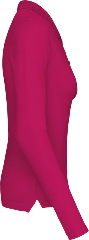 Polo Dames XS Kariban Kraag met knopen Lange mouw Fuchsia 100% Katoen