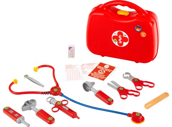 Klein Toys dokterskoffer - incl. speelgoedinstrumenten en handleiding voor eerstehulp - 26,5x9,5x23 cm - rood
