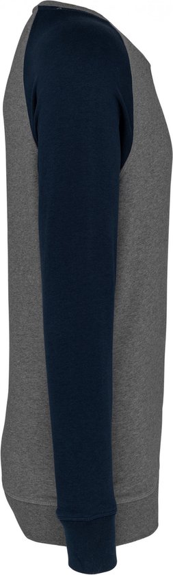 Pull homme bicolore BIO col rond manches raglan Bleu foncé / Grijs Taille L