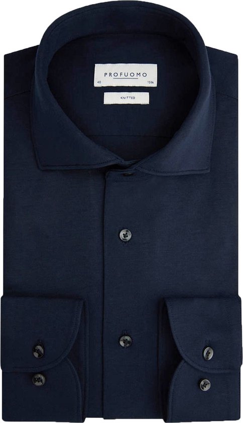 Profuomo - Knitted Overhemd Navy - Heren - Maat 38 - Slim-fit