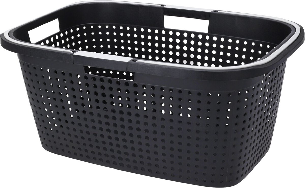 Goedkoopste Excellent Houseware Wasmand - antraciet grijs - 38L - kunststof - 60 x 40 x 26 cm