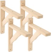 AMIG Plankdrager/planksteun van hout - 4x - lichtbruin - H230 x B170 mm - boekenplank steunen - tot 90 kg