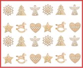 IKSTORE Houten kersthangers - houten kerstballen - 6 vormen - kerst decoratie - 24 Stuks