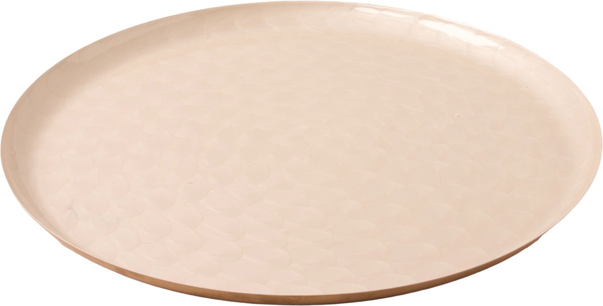 WinQ-Off White kleurige Plateau (d: 40cm) met wit Kiezelsteen motief aan de binnenkant- decoratieschaal 40cm -schaal voor kaarsen