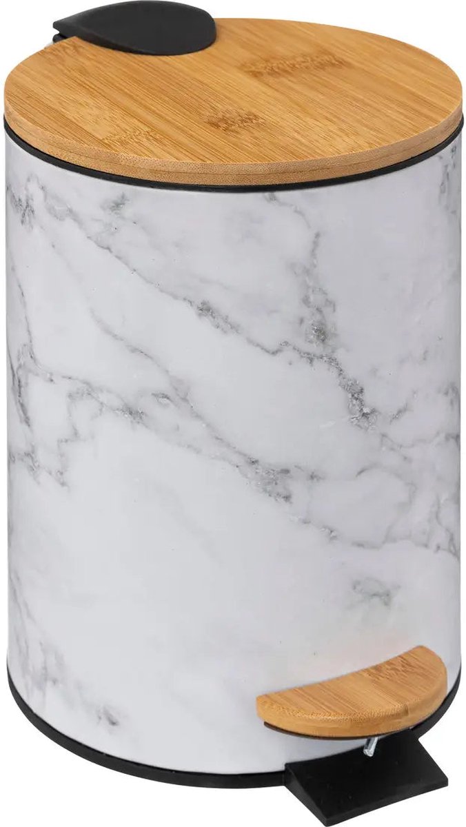 Goedkoopste 5Five Afvalemmer Léa 3L - Soft close - Marmer effect wit