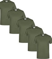 James & Nicholson 5 Pack Olive T- Shirts Homme, 100% Katoen Col Rond, T-shirts sous-vêtement Taille L