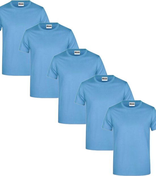James & Nicholson Lot de 5 t- Shirts bleu ciel pour homme, 100 % Katoen , col rond, T-shirts sous-vêtement taille 3XL