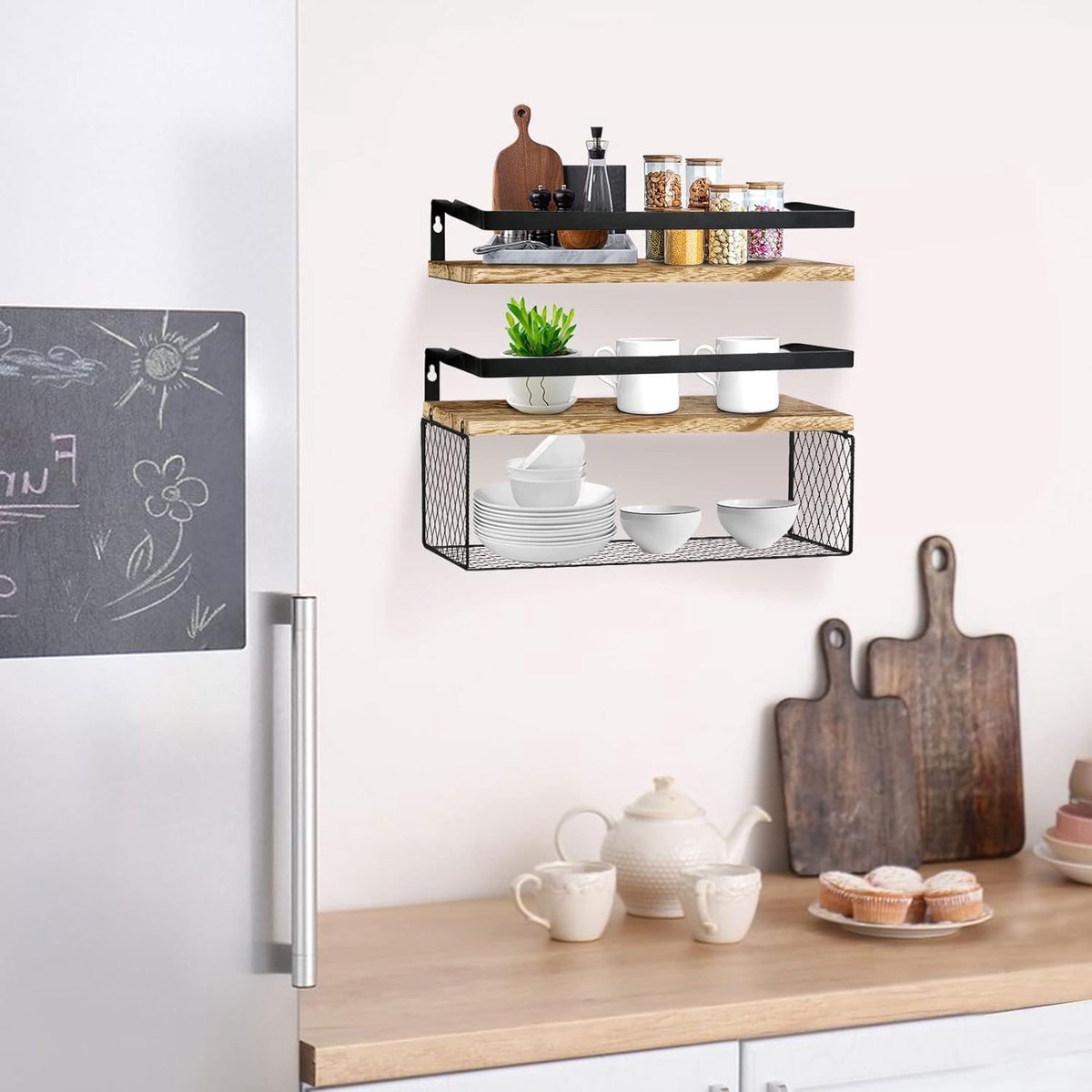 Industriële - wandschap - 3-set - massief acaciahout - Maro