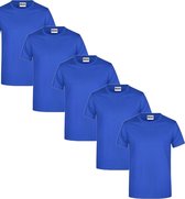 James & Nicholson 5 Pack Royaal Blauwe T-Shirts Heren, 100% Katoen Ronde Hals, Ondershirts Maat XXL