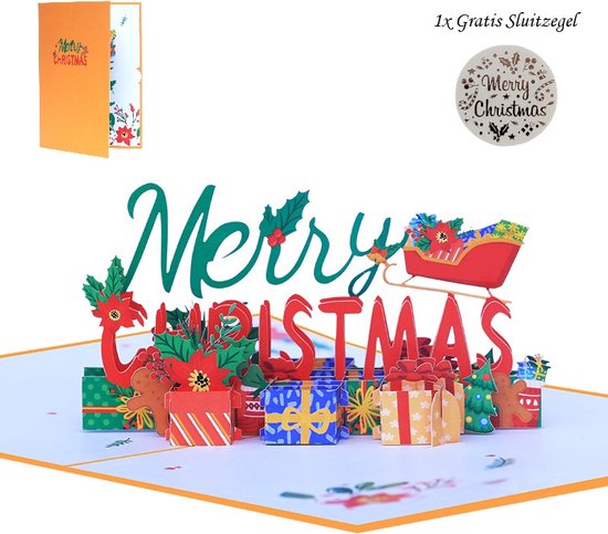 Rode kerstkaart Merry Christmas goud | Kaartje2go