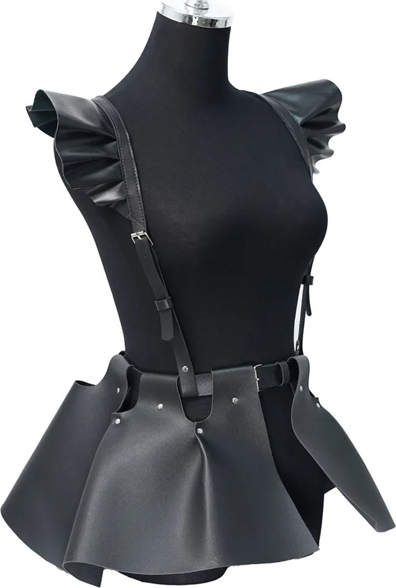 Goedkoopste BDSM Bondage bodysuit met rok - Harnas jurk - Bretels - Erotische kleding - Gespsluitingen - Verstelbaar - Leder - Open kruis