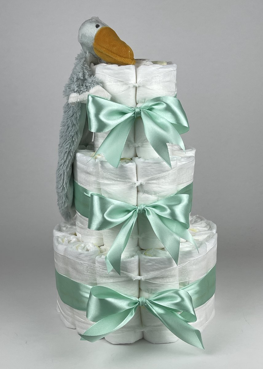 Goedkoopste Chouette-Chouette | Luiertaart Neutraal | Kraamcadeau | Geboorte Jongen Meisje | Babyshower | Tuttle Pelikaan Pucci Groen