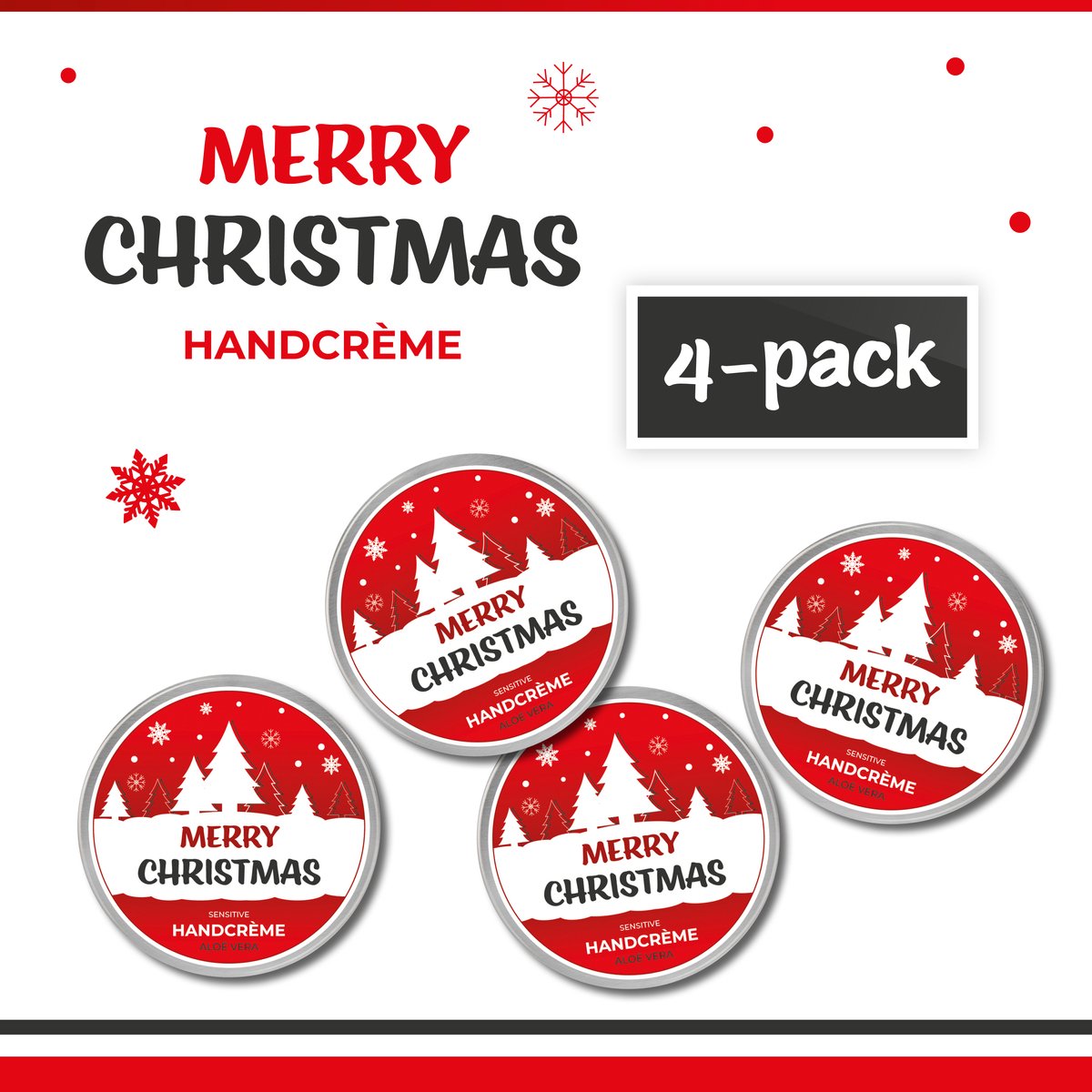 Goedkoopste Handcrème Merry Christmas - 4-Pack - 50 ml - 200 gram | Aloë vera - Kerstgeschenk - Klein Kerstcadeautje - Christmas Gift - Cadeau - Kerst - Kerstpakket - Kerstpakketten - Fijne Kerstdagen - Cadeautje - Feestdagen - Rood - Zilver