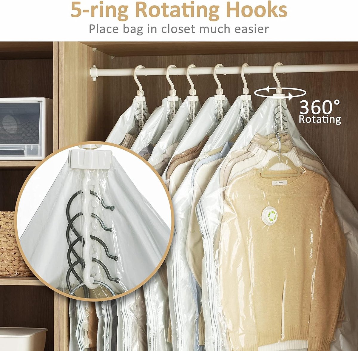 Vacuümzakken 5 Stuks Om Op Te Hangen, 5 Stuks Hangende Vacuümzakken Voor Kleding Vacuumzakken Voor Kleding Pakken Jurken Jassen Jacks Transparante Kastorganizer Opbergzakken Vacuüm 40x50 Cm 5 Stuks