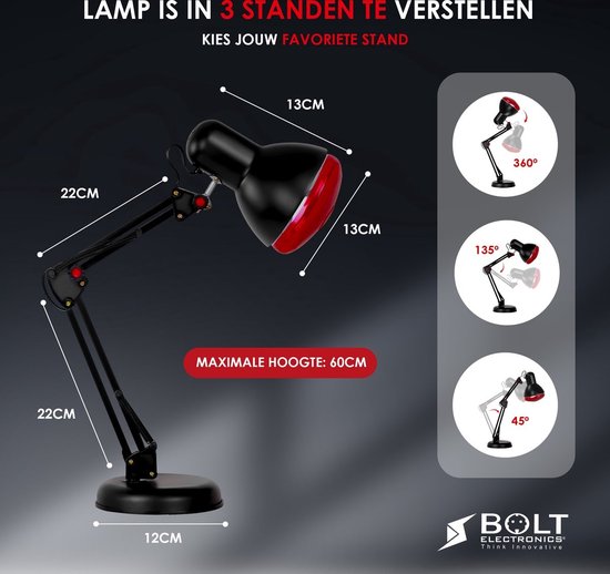 Bolt Electronics® Lampe de luminothérapie 300W - Lampe infrarouge -  Luminothérapie