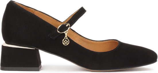 Suede pumps with a strap on the instep