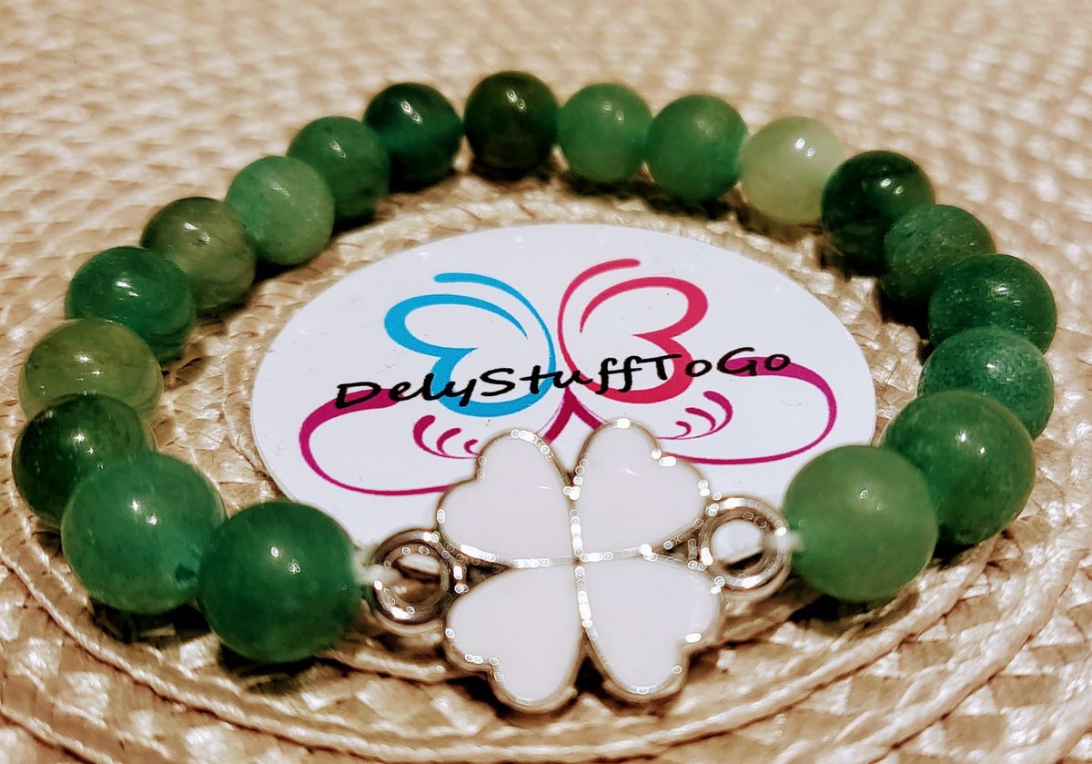 Groene aventurijn armband met klavertje
