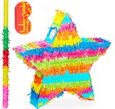 Relaxdays 3-delige pinata set ster gekleurd - pinata stok - blinddoek - Piñata accessoires