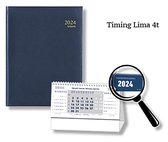 Brepols - Agenda 2024 - Timing 4t - 17,1 x 22 cm - Lima - Week op 2 pagina's - Blauw + Burokalender Blauw