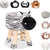 Relaxdays Kinderkruk - kinderpoef - decoratie - hocker met pootjes - dieren design - Zebra
