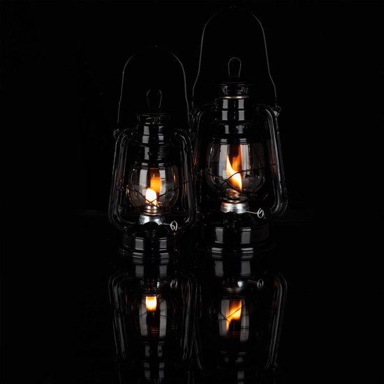 relaxdays olielamp set 2 stuks - stormlamp - petroleumlamp - windlicht - stormlantaarn zwart — afbeelding 4