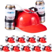 Relaxdays 10x drinkhelm voor 2 blikjes - rode helm - bierhelm - helm met slang - zuiphelm