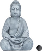 Relaxdays boeddha beeld - 50 cm hoog - tuindecoratie - tuinbeeld - Boeddhabeeld - zittend - Lichtgrijs