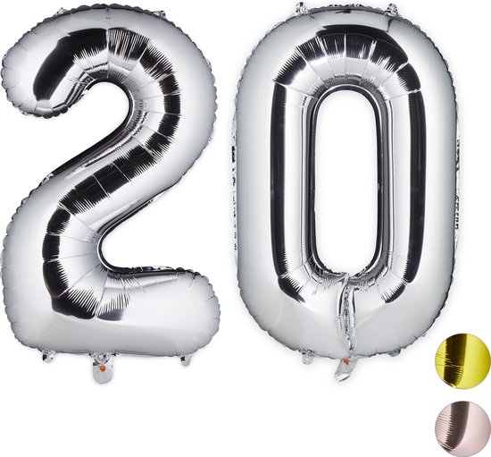 Relaxdays folieballon getal 20 - luchtballon folie ballon - grote XXL  cijferballon -... | bol.com
