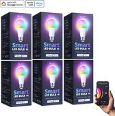 Lideka® - Zesdelige Set Slimme LED Lampen - E27 9W - RGBW - App-Bediening - Verstelbare Kleurtemperatuur (2700K-6500K) - Geavanceerde Smart LED Verlichting - Dimbaar - Geschikt voor Google & Alexa
