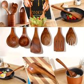 Houten keukengerei set - kookgerei - 7 delig - hout - keukengerei - kookgerei - hittebestendig - duurzaam - lepel - spatel - opscheplepel - schuimspaan