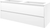 Proline Polystone Elegant badmeubelset met wastafelonderkast symmetrisch met 2 laden en mat witte wastafel zonder kraangaten 140 x 46 x 54 cm, glans