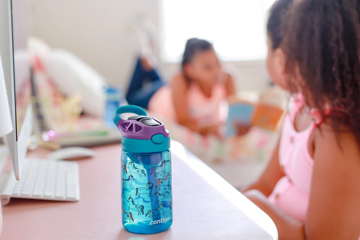 Contigo Easy Clean Autospout kinderdrinkfles met rietje, BPA-vrije stevige waterfles, 100% lekvrij, eenvoudige reiniging, ideaal voor kinderdagverblijf, kleuterschool, school en sport, 420 ml | Unicorns thumbnail 4