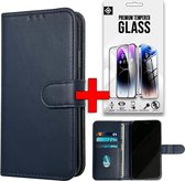 Casemania Hoesje Geschikt voor Samsung Galaxy S24 Plus - Blauw + Tempered Glazen Screenprotector - Portemonnee Book Case