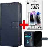 Casemania Hoesje Geschikt voor Samsung Galaxy S24 Blauw & Glazen Screenprotector - Portemonnee Book Case