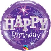 Paarse Happy Birthday Folie Ballon gevuld met Helium