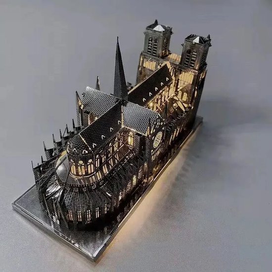 FUNPOLA Puzzle en bois 3D à LED Notre Dame de Paris - Modèle d'architecture - Éclairage - Décoration de bricolage - Kit de construction et présentoir souvenir pour adultes