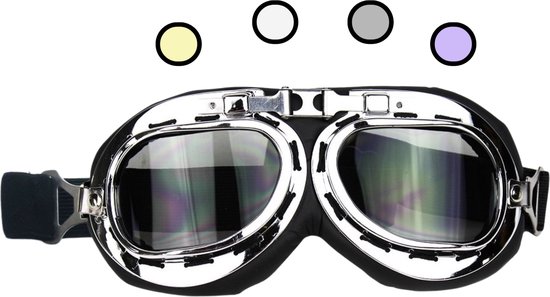 CRG Motorbril Chrome- Retro Motorbril voor Heren - Vintage Motorbrillen- Smoke Glas